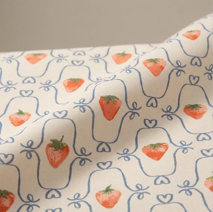 Berry Blossom Fabric Strawberry Floral Blue Lattice | Summer Homestead by Sewcial Bee Collective | Art Gallery Fabrics Cotton Fabric