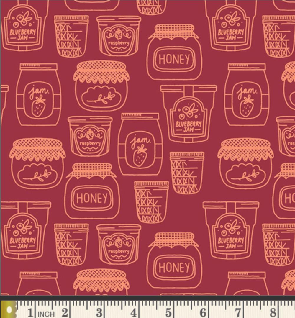 Sweet Harvest Fabric Jam Jar Honey Kitchen Print | Summer Homestead by Sewcial Bee Collective | Art Gallery Fabrics Cotton Fabric