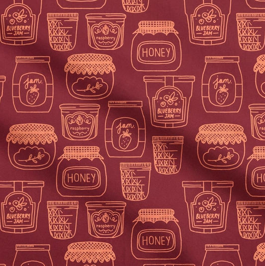 Sweet Harvest Fabric Jam Jar Honey Kitchen Print | Summer Homestead by Sewcial Bee Collective | Art Gallery Fabrics Cotton Fabric