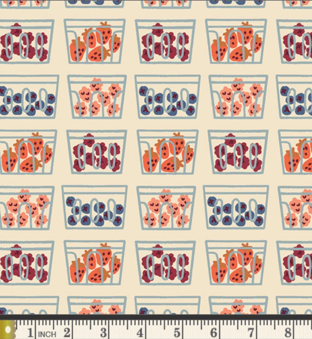 Picking Berries Fabric Strawberry Blueberry Containers Print | Summer Homestead by Sewcial Bee Collective, Art Gallery Fabrics Cotton Fabric