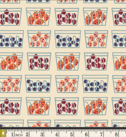 Picking Berries Fabric Strawberry Blueberry Containers Print | Summer Homestead by Sewcial Bee Collective, Art Gallery Fabrics Cotton Fabric