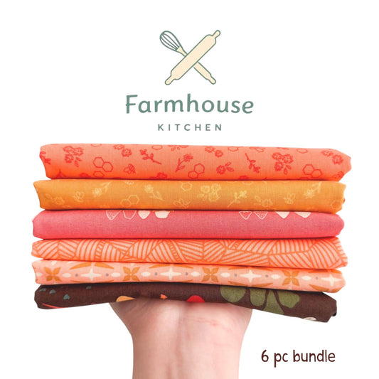 Farmhouse Kitchen Fabric Bundle – 6 Piece Fat Quarter Bundle – Art Gallery Fabrics – Warm Quilt Fabric Bundle – Honey Gold Coral Cotton