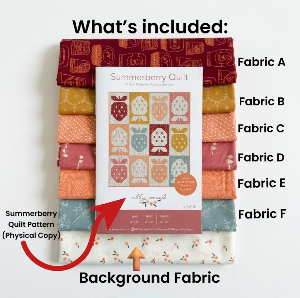 Summerberry Quilt Kit, Summer Homestead Quilt Top Kit, Strawberry Quilt Kit, Art Gallery Fabrics Sewcial Bee Collective, Beginner Quilt Kit