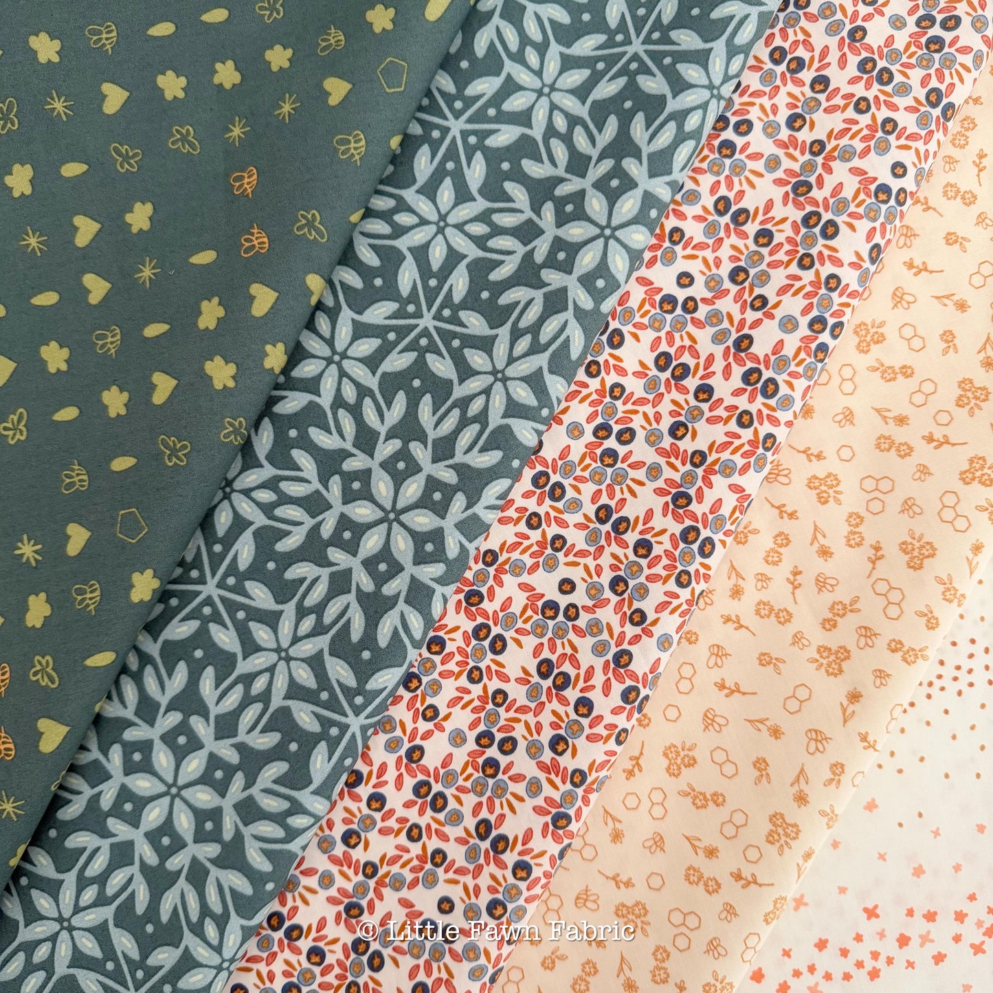 Golden Meadow Garden FQ Bundle, 10 Piece AGF Summer Homestead Fabric Bundle, Floral Quilting Cotton, Honey & Green Farmhouse Fabric Set