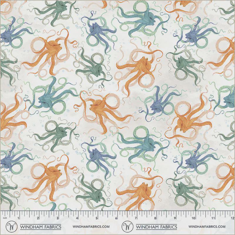 Octopus Fabric - Foam | Ocean Octopus Cotton Fabric by Katherine Quinn Windham | Quilting Fabric by the Yard