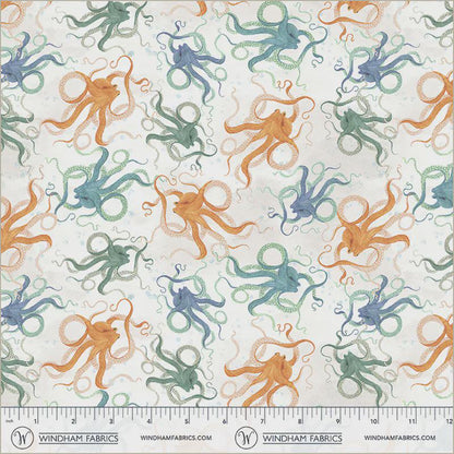 Octopus Fabric - Foam | Ocean Octopus Cotton Fabric by Katherine Quinn Windham | Quilting Fabric by the Yard