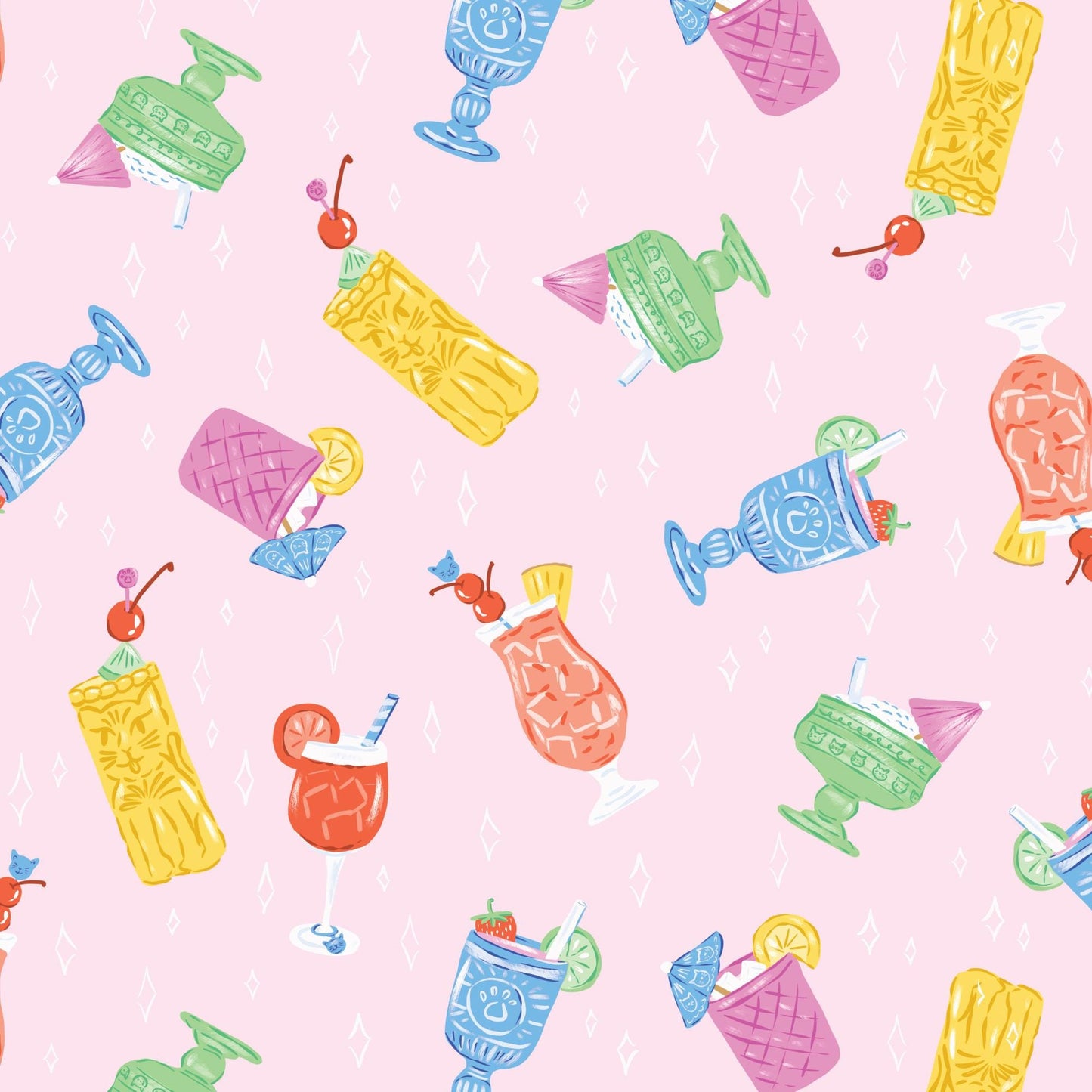 Poolside Purrfection Fabric Bundle – 5 Piece Fat Quarter or Half Yard Bundle | Cloud9 Fabrics | Krissy Mast Quilting Cotton