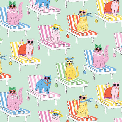 Poolside Purrfection Fabric Bundle – 5 Piece Fat Quarter or Half Yard Bundle | Cloud9 Fabrics | Krissy Mast Quilting Cotton