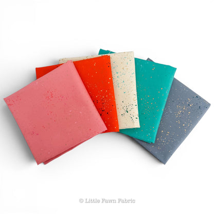 FireGlow Coordinates Fabric Bundle – 5 Piece Fat Quarter or Half Yard Bundle, Ruby Star Society Sarah Watts – Speckled Metallic Quilt Fabric