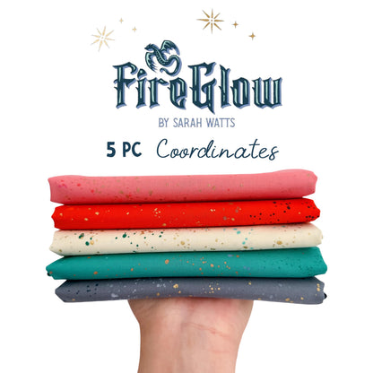 FireGlow Coordinates Fabric Bundle – 5 Piece Fat Quarter or Half Yard Bundle, Ruby Star Society Sarah Watts – Speckled Metallic Quilt Fabric