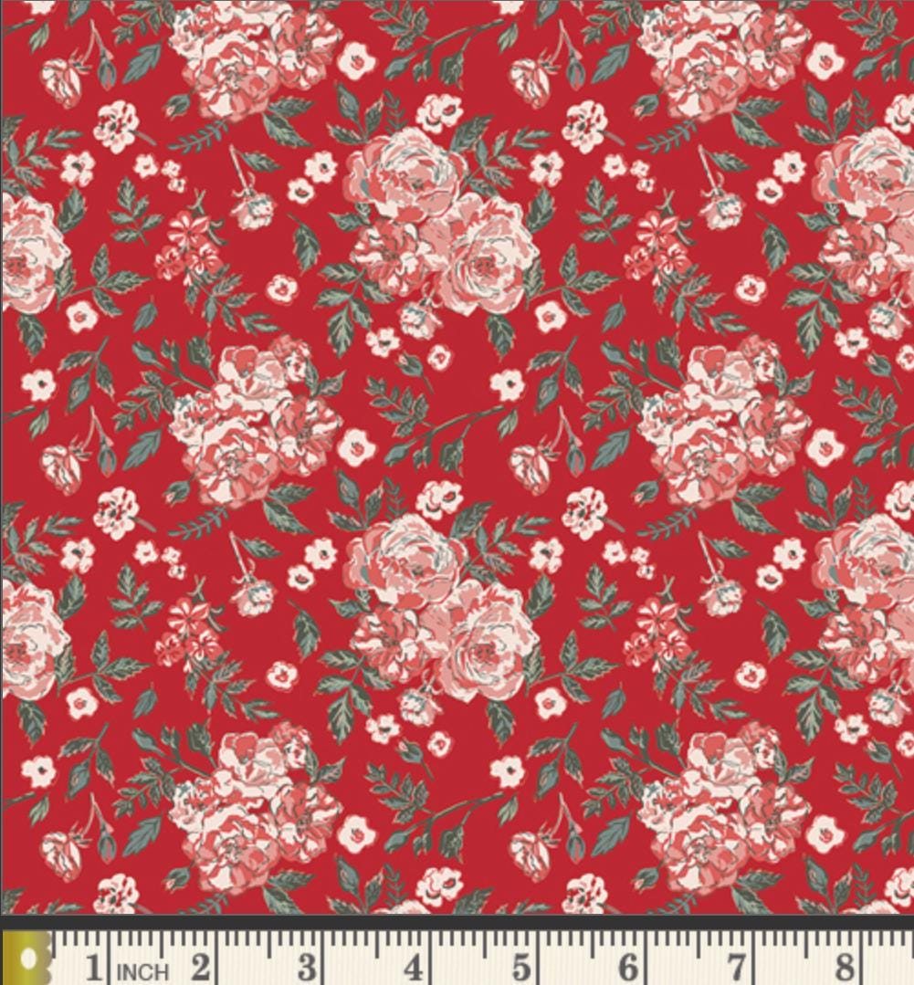 Floribunda Fabric Red Floral Yardage SPR-42600