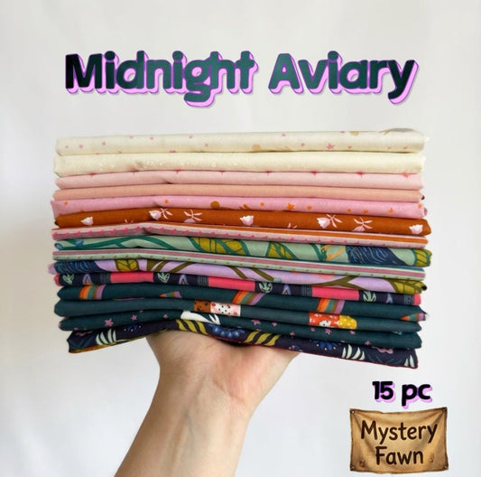 Mystery Fawn Midnight Aviary Fat Quarter Bundle – 15 Piece Curated Fabric Bundle – AGF Starling + Mystic Fable Dark Quilting Cotton