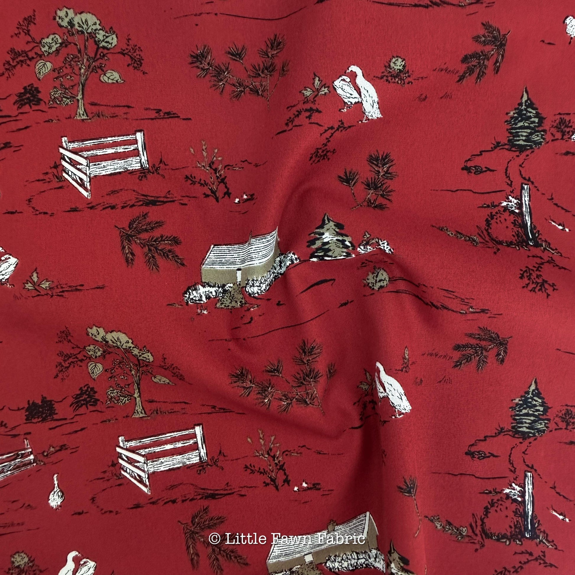 Country Estate Fabric Red Scenic Print SPR-42602