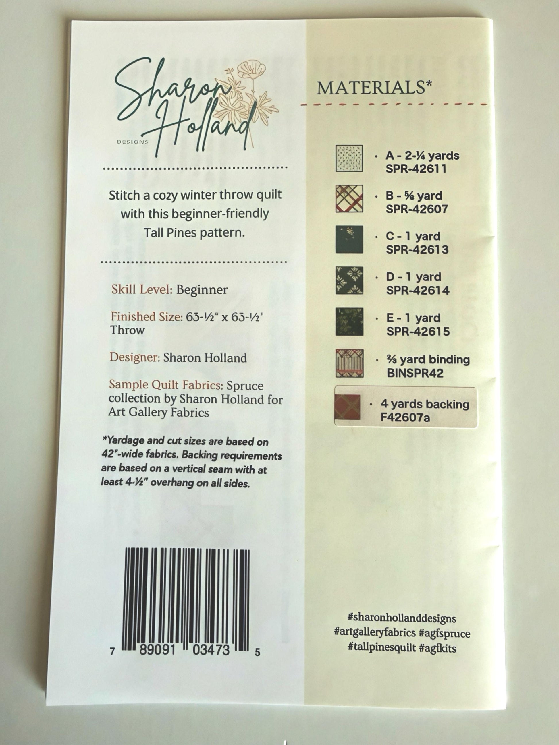 Tall Pines Quilt Kit – Quilt Top + Binding + Pattern – Sharon Holland – Art Gallery Fabrics Spruce – Modern Forest Quilt Kit – Limited