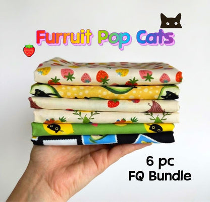 Furruit Pop Cats Fat Quarter Bundle – Cute Cat Fruit Fabric Set – Strawberry Pineapple Cotton Quilting Bundle – 6 Piece