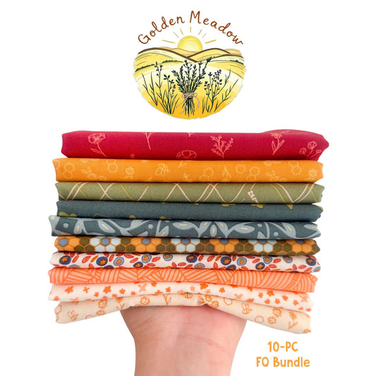 Golden Meadow Garden FQ Bundle, 10 Piece AGF Summer Homestead Fabric Bundle, Floral Quilting Cotton, Honey & Green Farmhouse Fabric Set