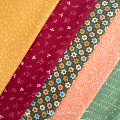 Golden Meadow Garden FQ Bundle, 10 Piece AGF Summer Homestead Fabric Bundle, Floral Quilting Cotton, Honey & Green Farmhouse Fabric Set