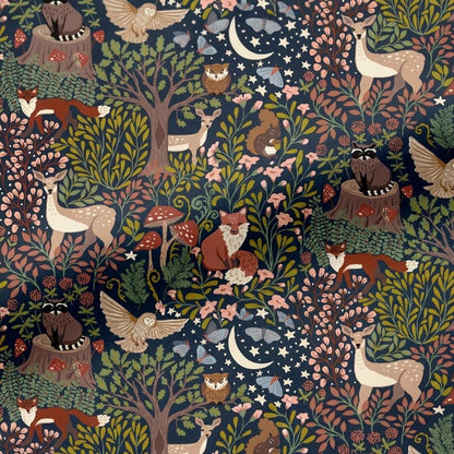 Midnight Woodland Fat Quarter/Half Yard Bundle, 7 Piece Fabric Bundle, Forest Green Red Floral Mushroom Cream Quilting Cotton Bundle