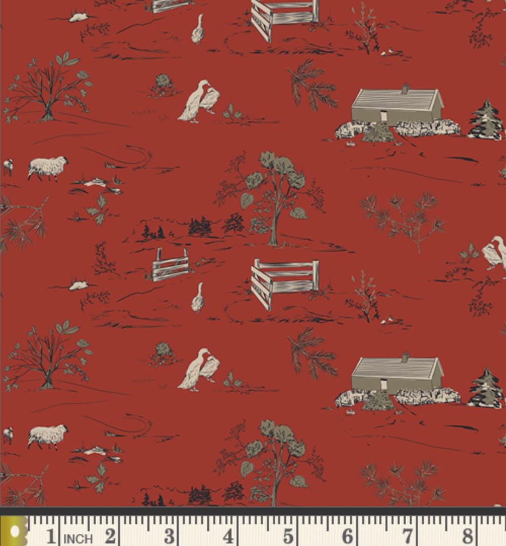 Country Estate Fabric Red Scenic Print SPR-42602