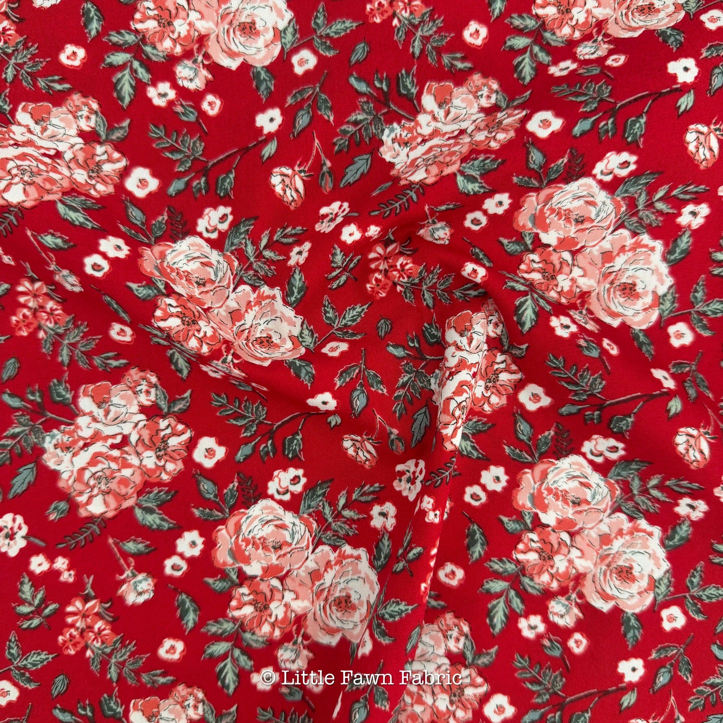 Floribunda Fabric Red Floral Yardage SPR-42600