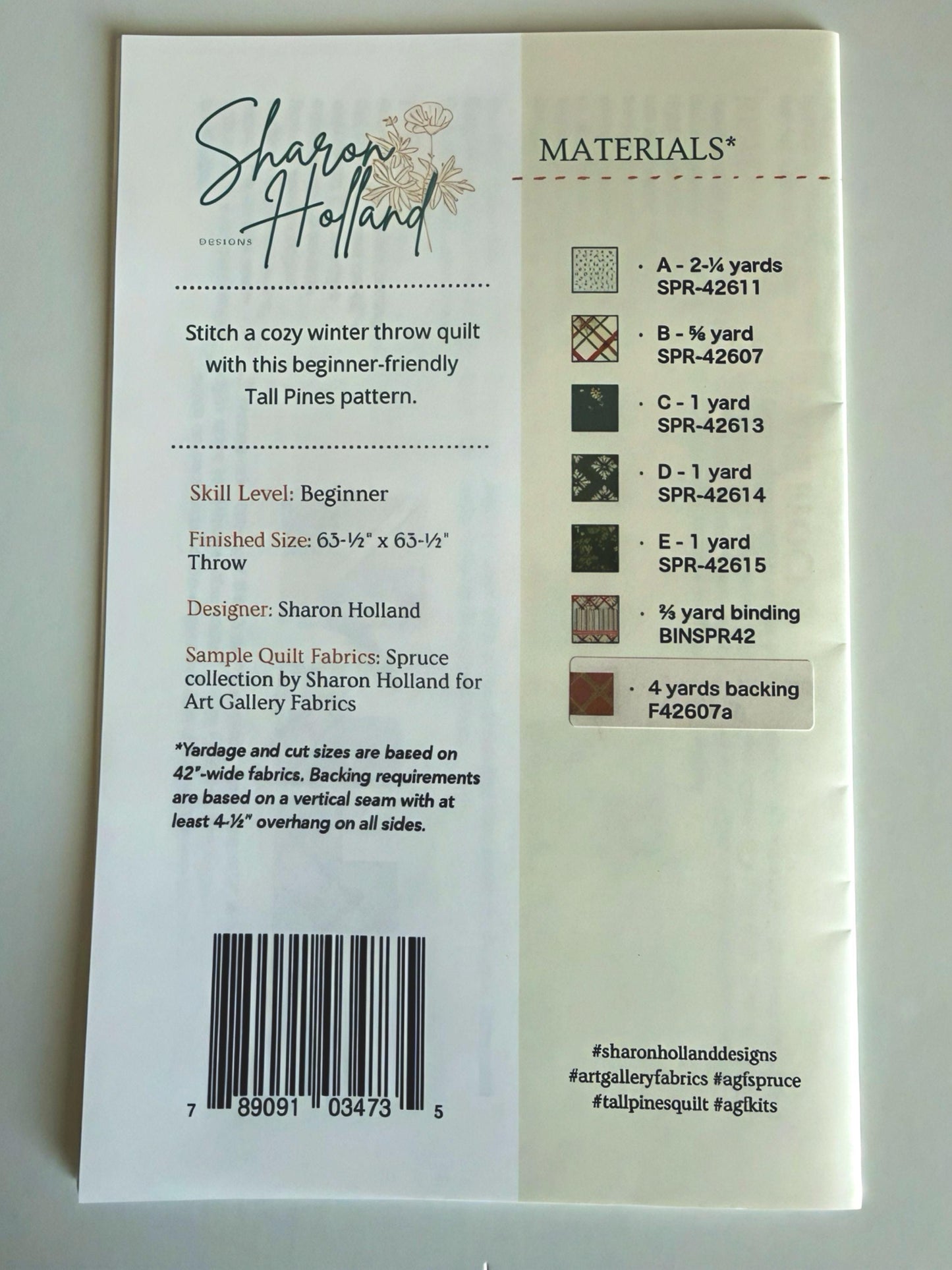 Tall Pines Quilt Pattern – Sharon Holland – Art Gallery Fabrics – Printed Quilt Pattern – Beginner Friendly Forest Quilt