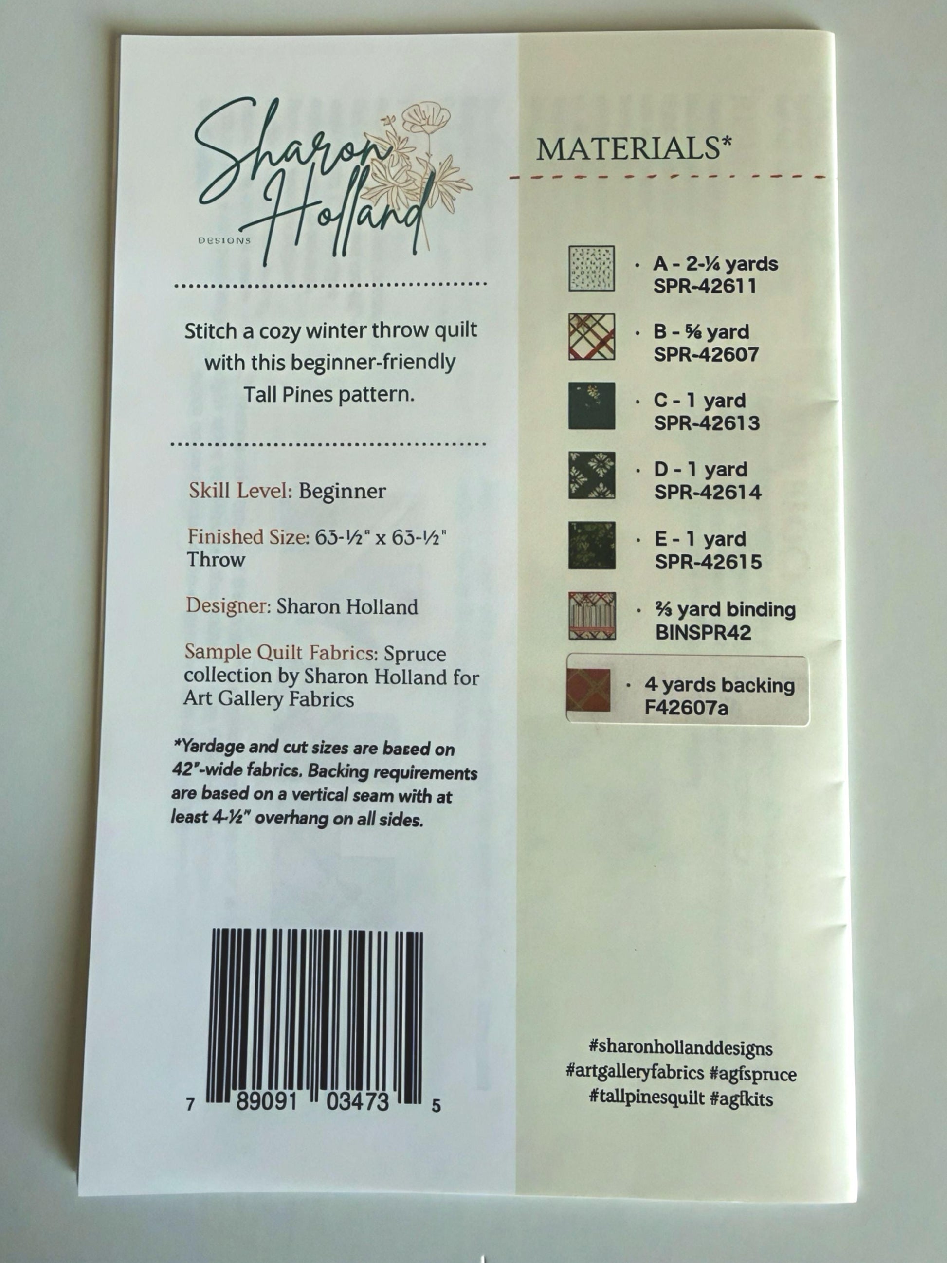 Tall Pines Quilt Pattern – Sharon Holland – Art Gallery Fabrics – Printed Quilt Pattern – Beginner Friendly Forest Quilt