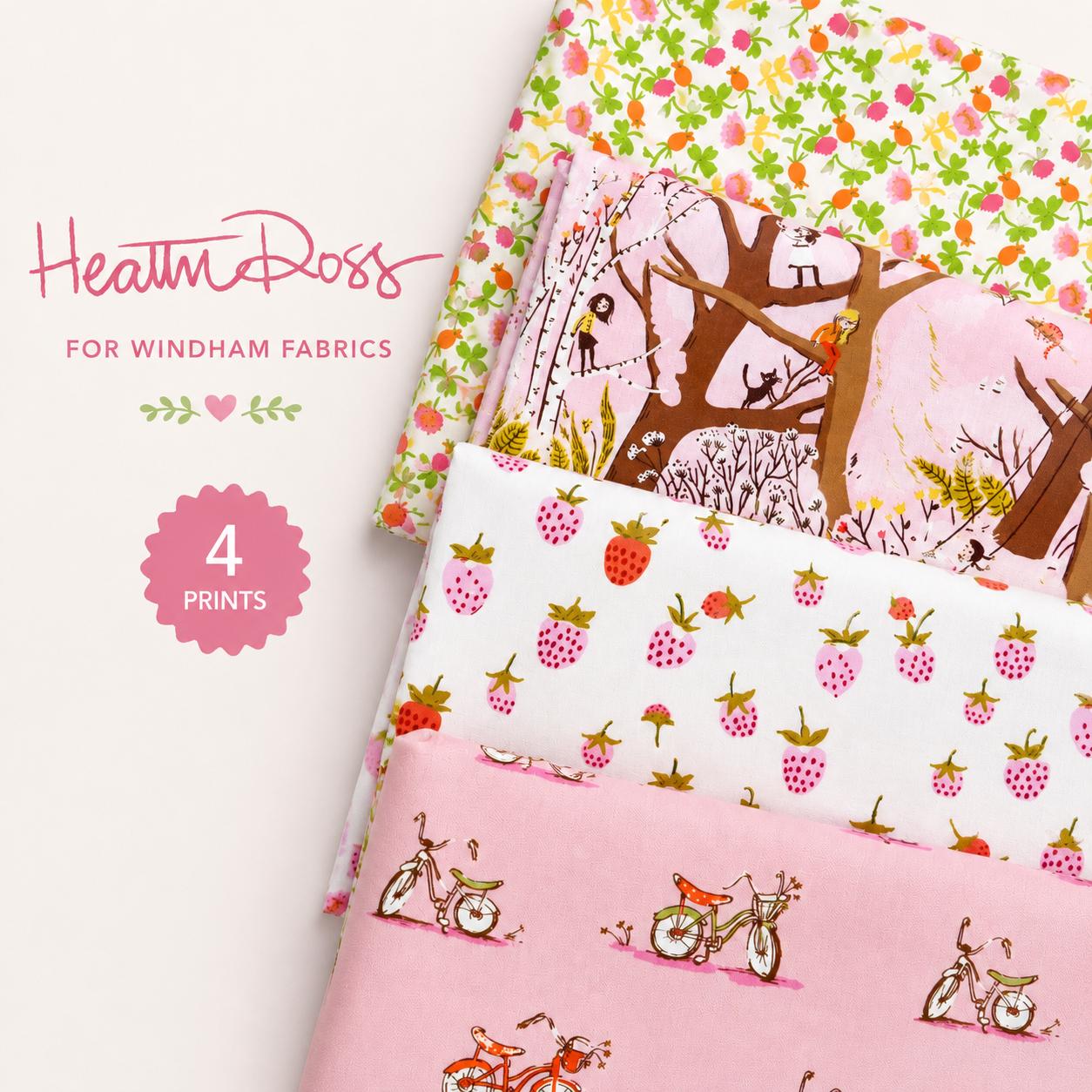 Heather Ross Fabric Bundle, Whimsical Storybook 4 Print Bundle, Windham Fabrics, Fat Quarter or Half Yard Bundle, Nursery Quilt Fabric