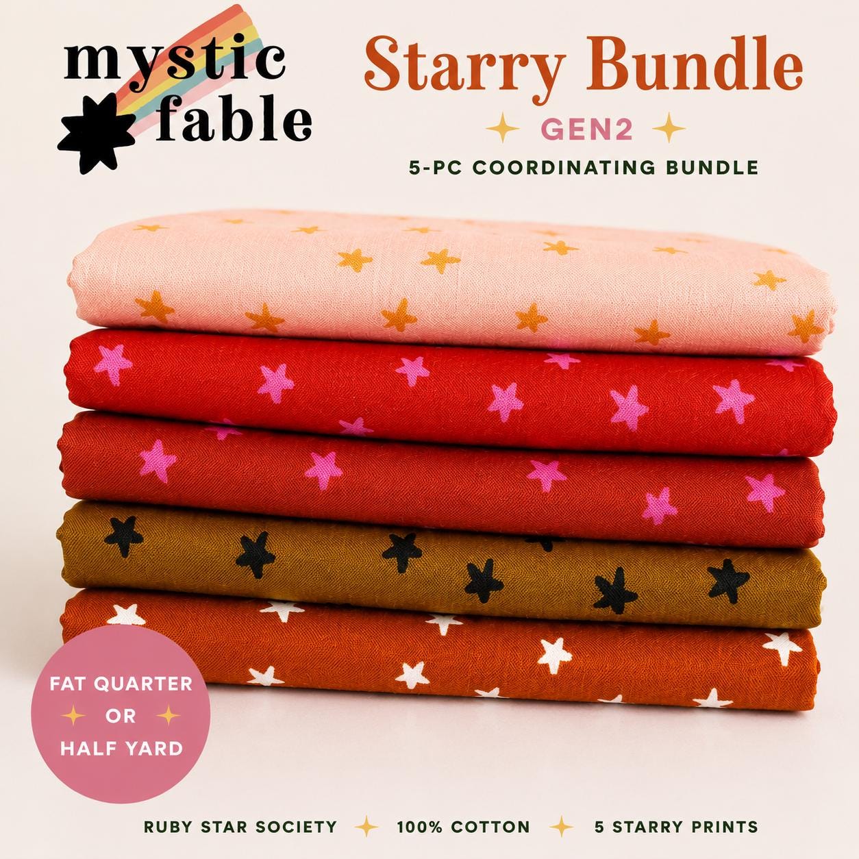Mystic Fable Starry Bundle GEN2 – 5pc Fat Quarter or Half Yard Fabric Bundle – Ruby Star Society Coordinates