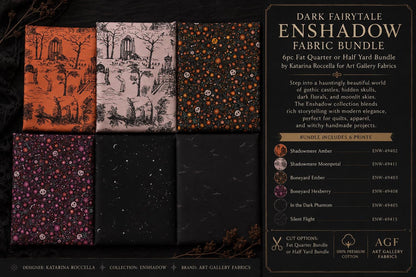Dark Fairytale Enshadow Fabric Bundle | 6pc Fat Quarter or Half Yard Bundle | Katarina Roccella AGF Gothic Fabric Bundle