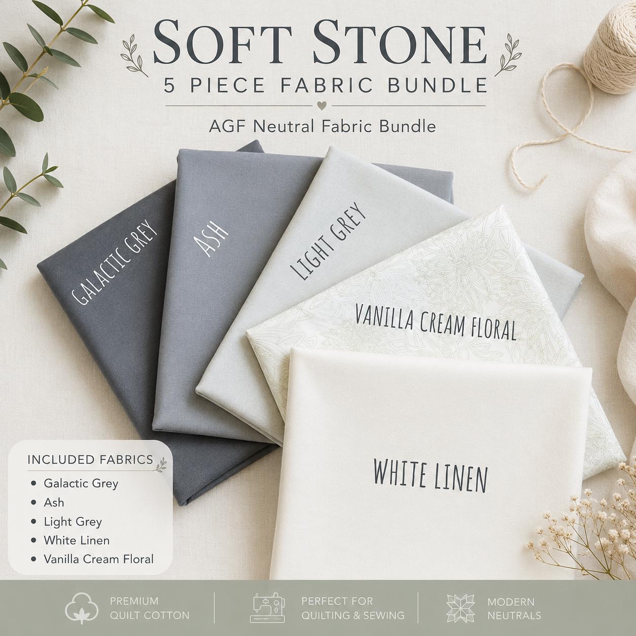AGF Neutral Fabric Bundle | Soft Stone 5 Piece Fat Quarter or Half Yard Bundle
