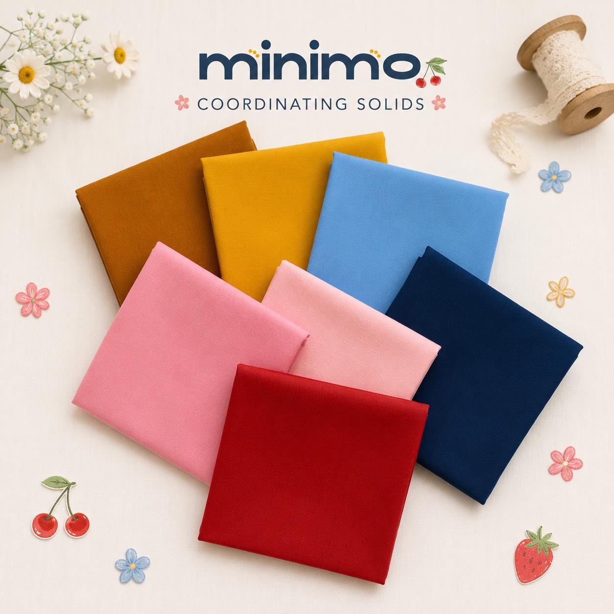 Minimo Coordinating AGF Pure Solids Bundle | 7 Piece Cotton Fabric Set | Fat Quarter or Half Yard Quilt Coordinates