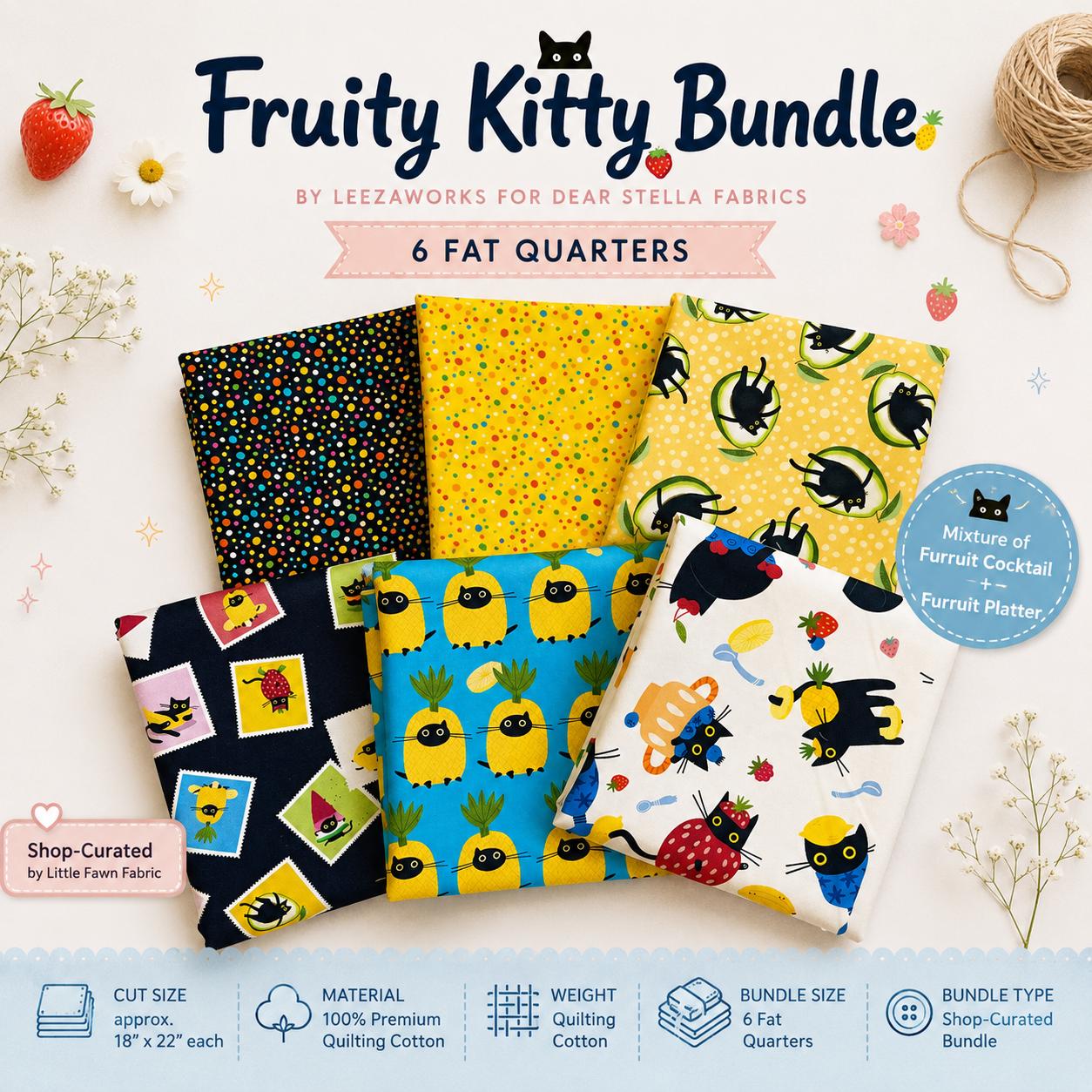 Fruity Kitty 6pc Fat Quarter Bundle