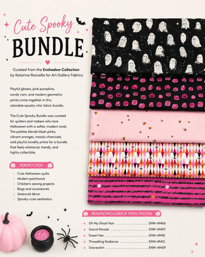 Cute Spooky Enshadow Fabric Bundle | 5pc Fat Quarter Bundle | Pink Halloween AGF Fabric Bundle