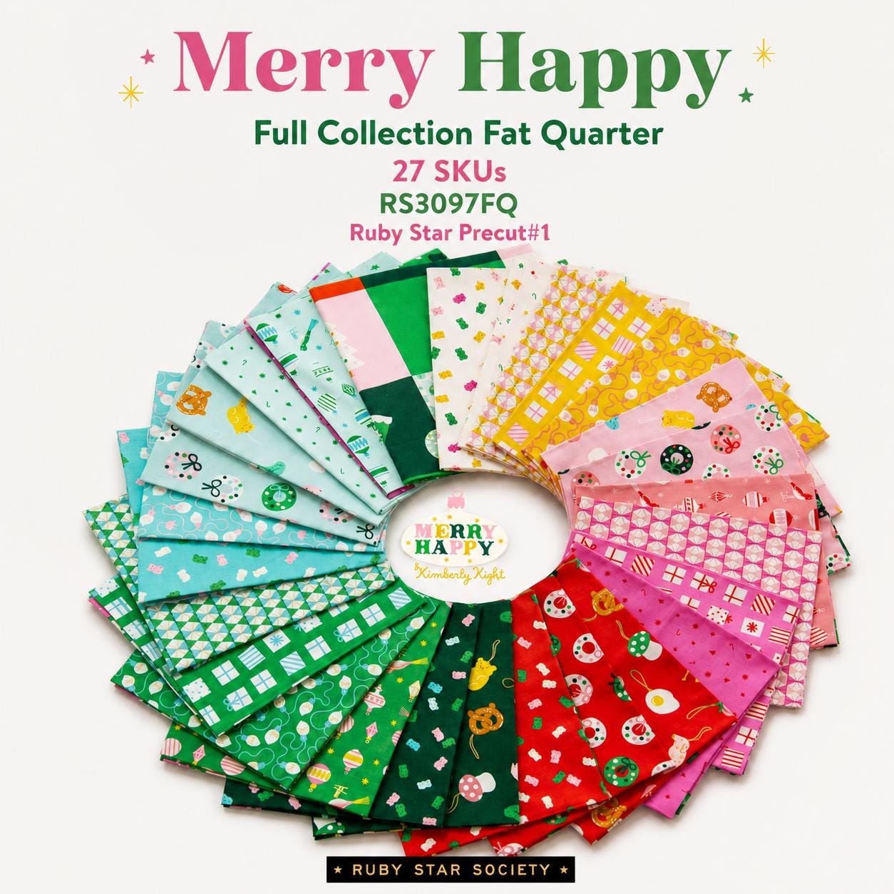 Merry Happy Full Collection Fat Quarter Bundle | Ruby Star Society Precut RS3097FQ | Kimberly Kight Christmas Quilt Fabric | 27 SKU FQ Set