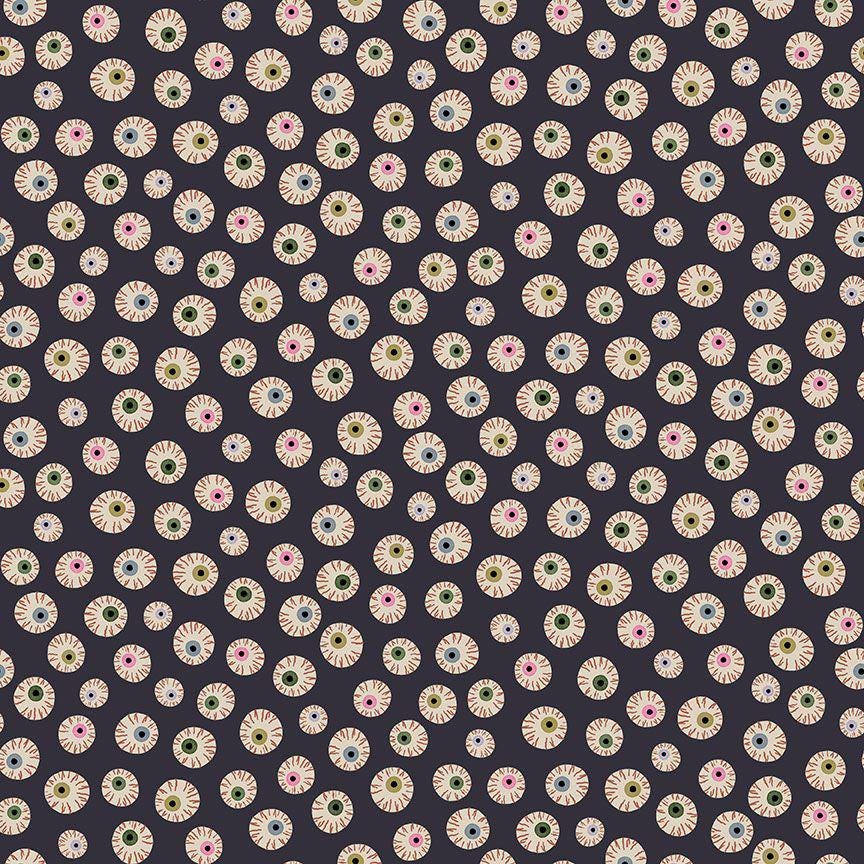 Eye Candy Fabric by Dear Stella | Raven Eyeball Halloween Cotton Fabric | Love At First Bite Spooky Fabric | STELLA D3481 RAVEN