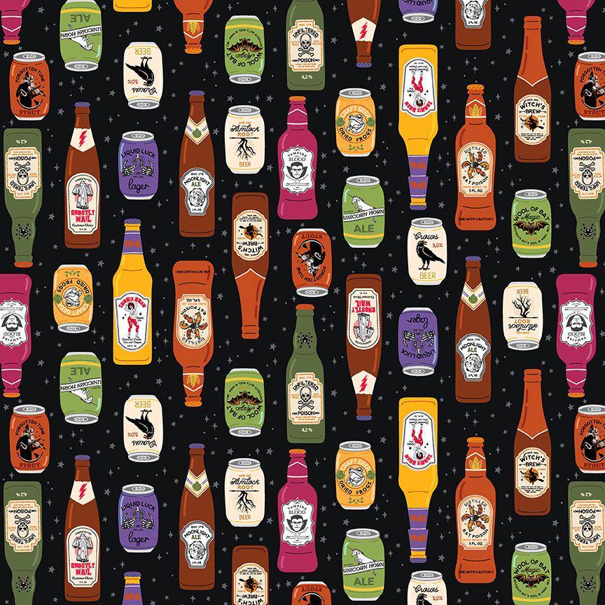 Witches Brew Fabric by Dear Stella | Pick Your Poison Halloween Cotton Fabric | Spooky Potion Bottle Fabric | STELLA D3502 MIDNIGHT