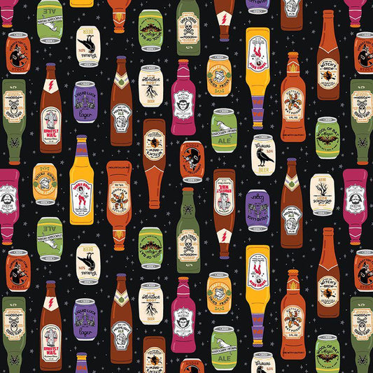 Witches Brew Fabric by Dear Stella | Pick Your Poison Halloween Cotton Fabric | Spooky Potion Bottle Fabric | STELLA D3502 MIDNIGHT