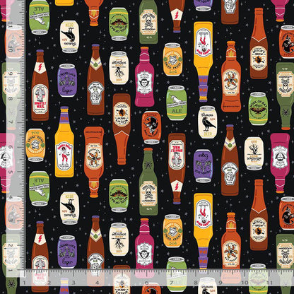 Witches Brew Fabric by Dear Stella | Pick Your Poison Halloween Cotton Fabric | Spooky Potion Bottle Fabric | STELLA D3502 MIDNIGHT