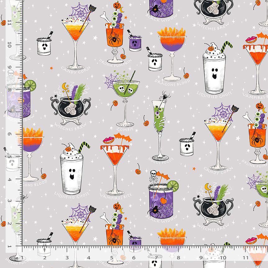 Pick Your Poison Fabric by Dear Stella | Spooky Cocktail Halloween Fabric | Pick Your Poison Cotton Fabric | STELLA D3500 FOG