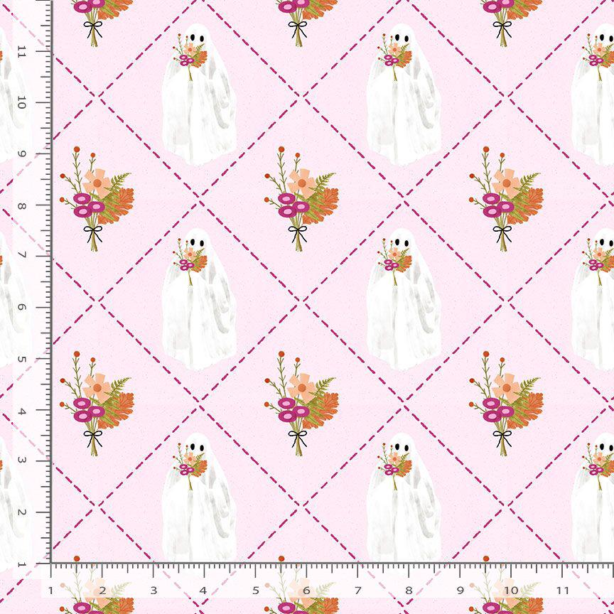 Boo-Quet Fabric by Pammie Jane for Dear Stella | Pink Ghost Halloween Fabric | Cute Spooky Floral Cotton | STELLA DPJ3388 PINK