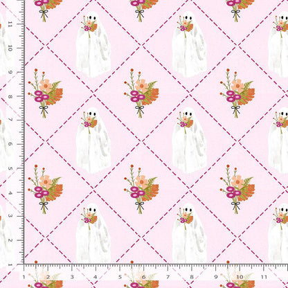 Boo-Quet Fabric by Pammie Jane for Dear Stella | Pink Ghost Halloween Fabric | Cute Spooky Floral Cotton | STELLA DPJ3388 PINK