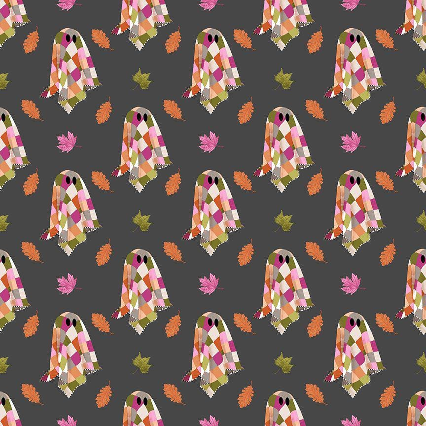 Patchy Fabric by Pammie Jane for Dear Stella | Patchwork Ghost Halloween Fabric | Cute Spooky Cotton Fabric | STELLA DPJ3392 IRON