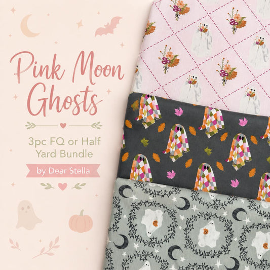 Pink Moon Ghosts Fabric Bundle | 3pc Fat Quarter or Half Yard Halloween Bundle | Cute Spooky Cottagecore | by Pammie Jane for Dear Stella