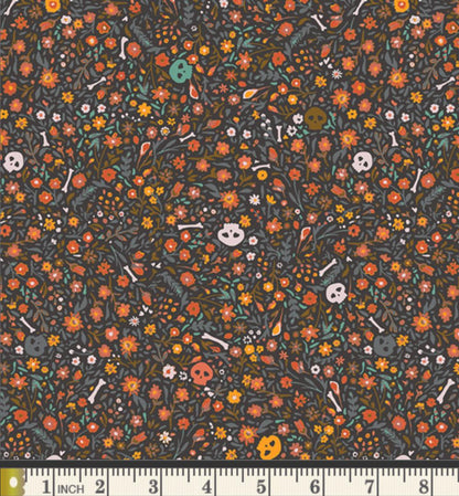 Boneyard Ember ENW-49403 Fabric by Katarina Roccella for Art Gallery Fabrics, Enshadow Collection Cotton Fabric Skull Floral Quilting Cotton
