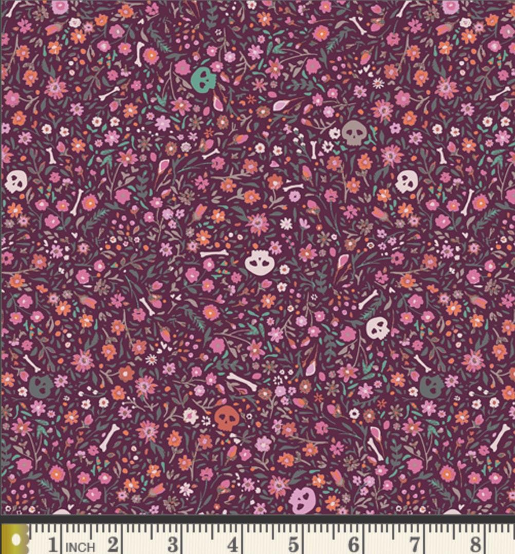 Boneyard Hexberry ENW-49408 Fabric by Katarina Roccella for AGF | Enshadow Collection Cotton Fabric | Skull Floral Quilting Cotton