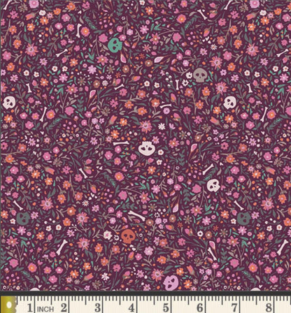 Boneyard Hexberry ENW-49408 Fabric by Katarina Roccella for AGF | Enshadow Collection Cotton Fabric | Skull Floral Quilting Cotton