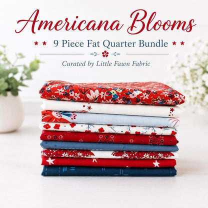 Americana Blooms Fabric Bundle | 9 Piece Fat Quarter Bundle | Red White Blue Floral Quilt Fabric | Patriotic Coordinates Bundle