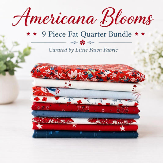 Americana Blooms Fabric Bundle | 9 Piece Fat Quarter Bundle | Red White Blue Floral Quilt Fabric | Patriotic Coordinates Bundle