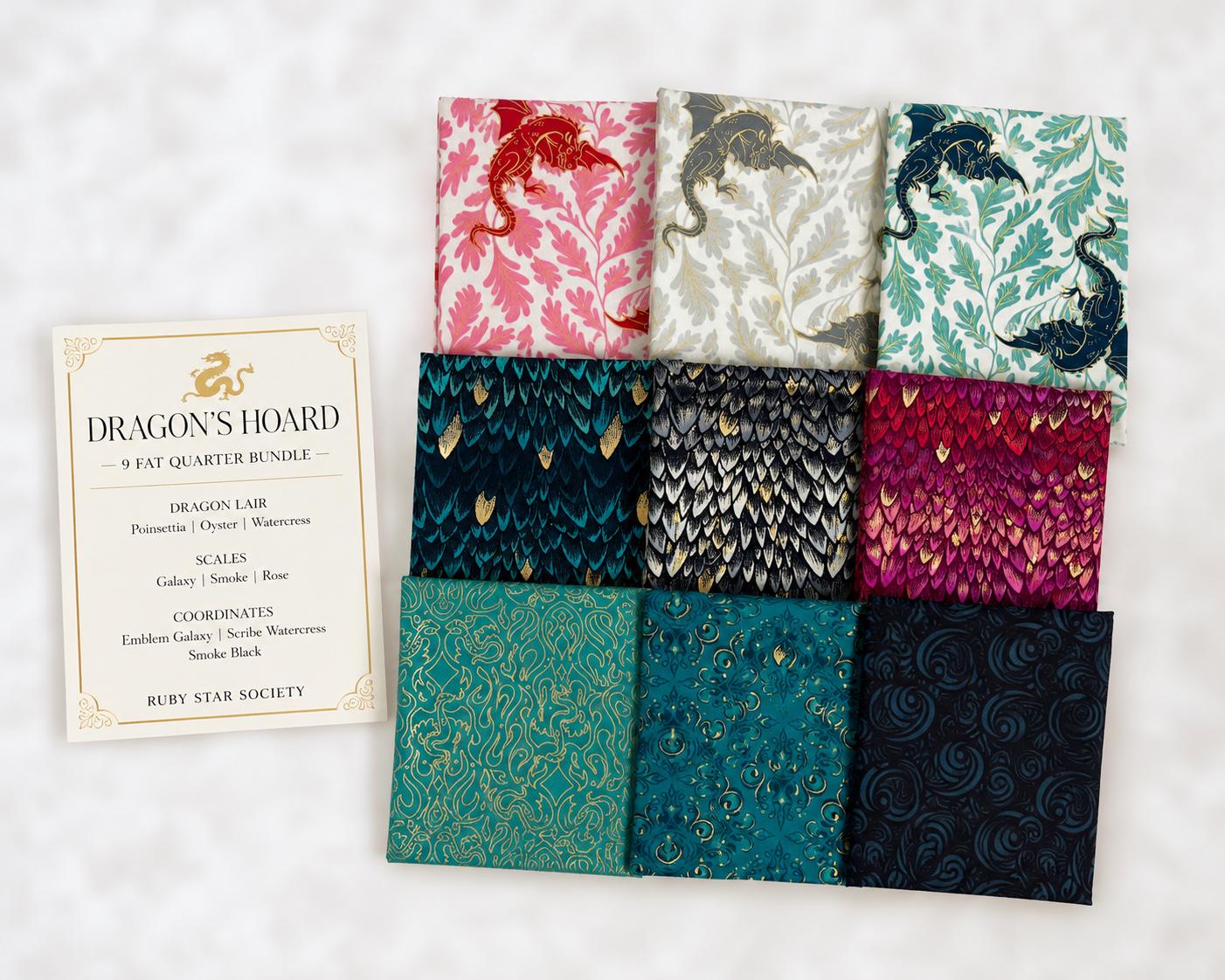 Dragon's Hoard Fabric Bundle | Curated FireGlow Bundle | Ruby Star Society Dragon Fabric | 9 Fat Quarters | Sarah Watts Fantasy Fabric