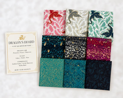 Dragon's Hoard Fabric Bundle | Curated FireGlow Bundle | Ruby Star Society Dragon Fabric | 9 Fat Quarters | Sarah Watts Fantasy Fabric